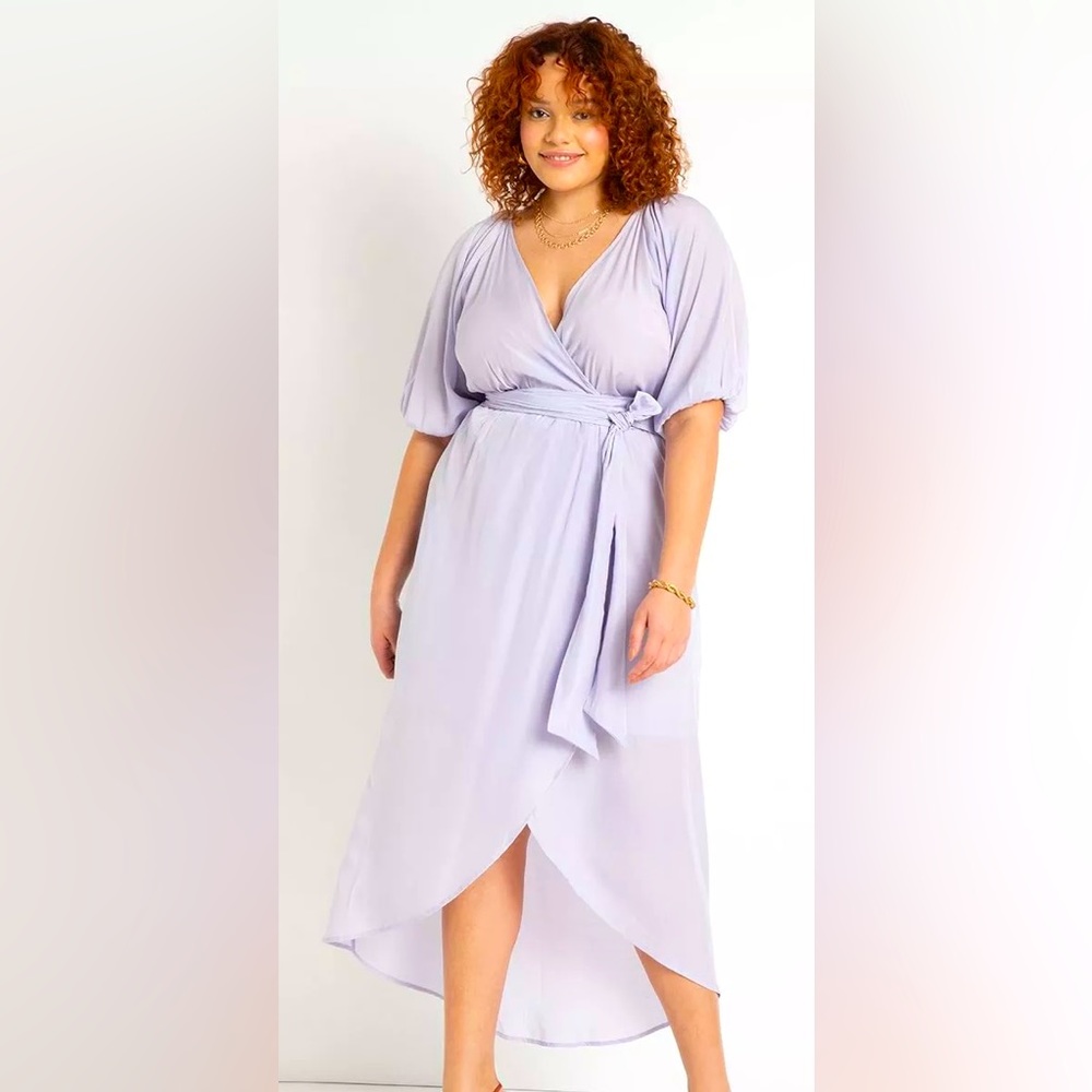 NWOT Eloquii Purple Full Sleeve Wrap Dress
